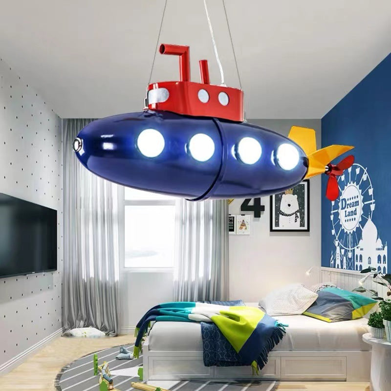 Contemporary Cartoon Submarine LED Chandelier for Kids Bedroom, Unique Iron Lighting Fixture, Nautical Themed Ceiling Light, Playful Home Decor, Kids Room Illumination, Modern Childrens Lighting Design, Creative Underwater Nautical Pendant Light