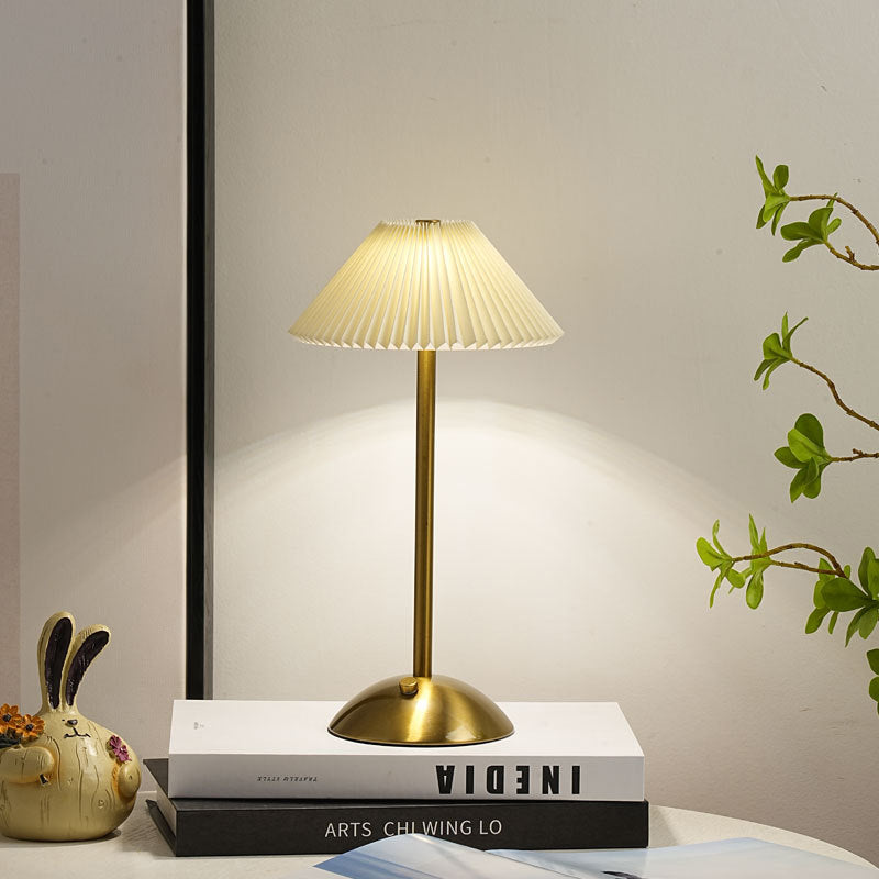 Contemporary Scandinavian Rechargeable Iron Fabric Conic Pleated 1-Light Table Lamp Bedside Modern Design Portable Nightstand Lighting Stylish Minimalist Home Decor Eco-Friendly Rechargeable LED Lamp Perfect for Bedroom Living Room Office Accent Light