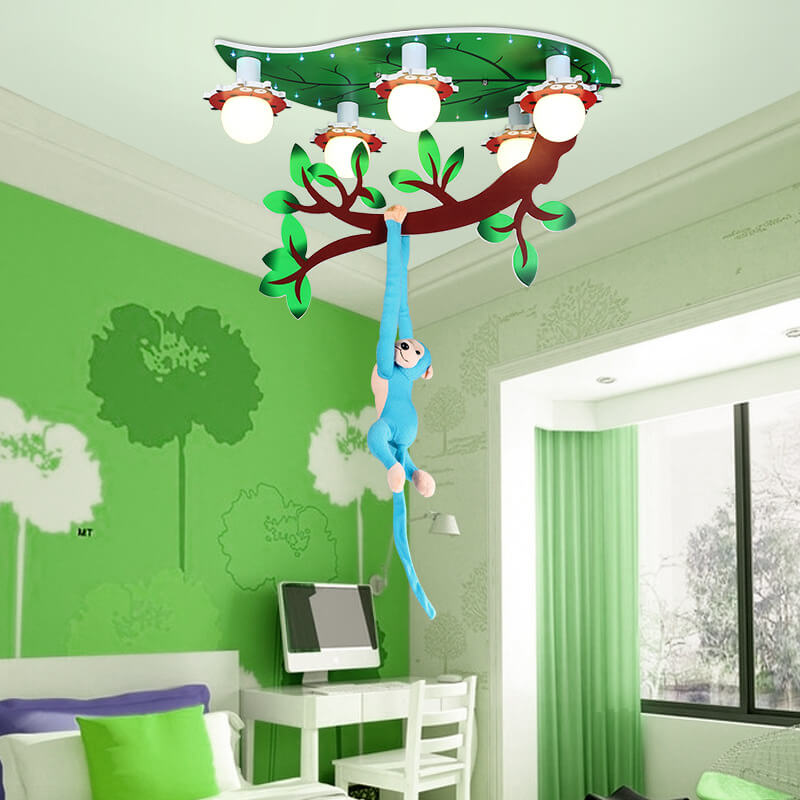 Contemporary Monkey Leaf Acrylic 5-Light Flush Mount Ceiling Light for Kids' Bedroom