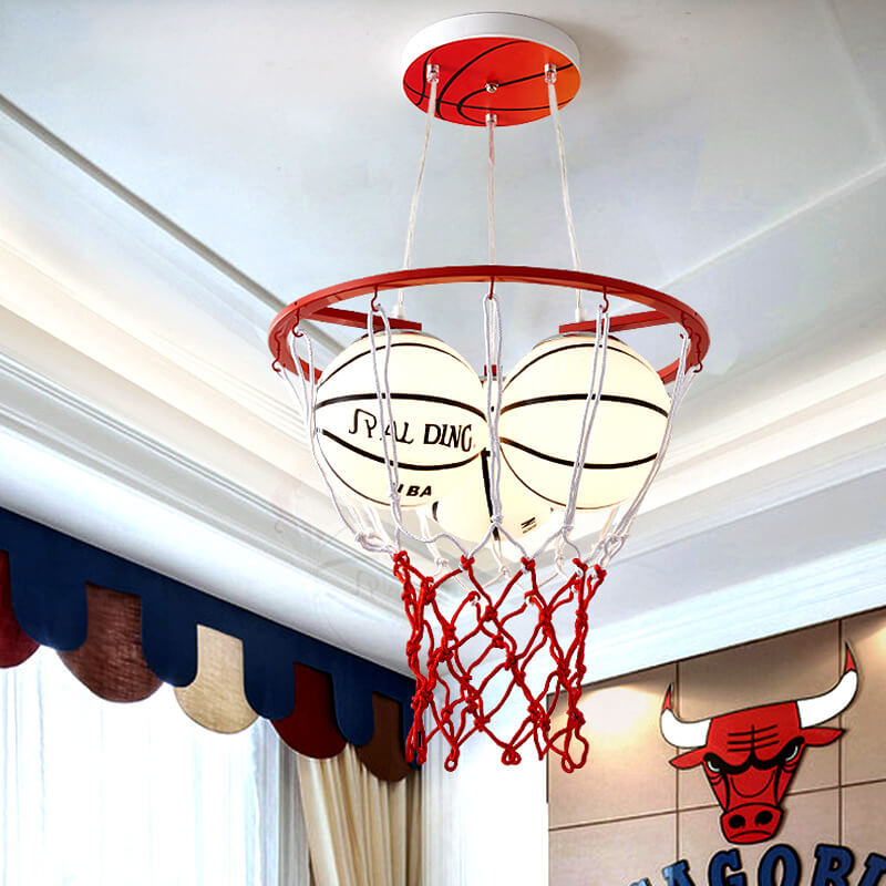 Creative Cartoon Basketball 3-Light Kids Chandelier, Fun Sports Lighting for Boys' Room, Basketball-Themed Ceiling Fixture, Playful Bedroom Decor, Childrens Sports Lighting, Unique Kids Room Chandelier, Colorful Basketball Pendant Light, Fun Lighting for