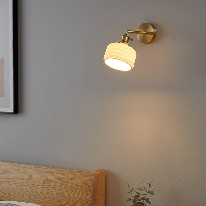 Modern Minimalist Striped Ceramic Wall Sconce Lamp - 1-Light Decorative Fixture