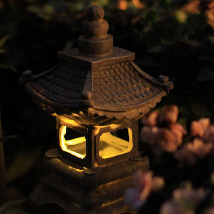 Japanese Zen Solar Pagoda Stone LED Outdoor Light - Waterproof Garden Decoration