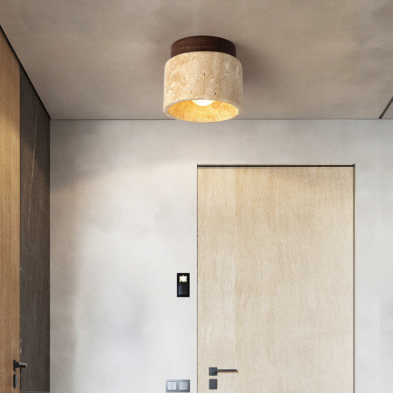 Traditional Vintage Round Travertine Flush Mount Light for Hallway