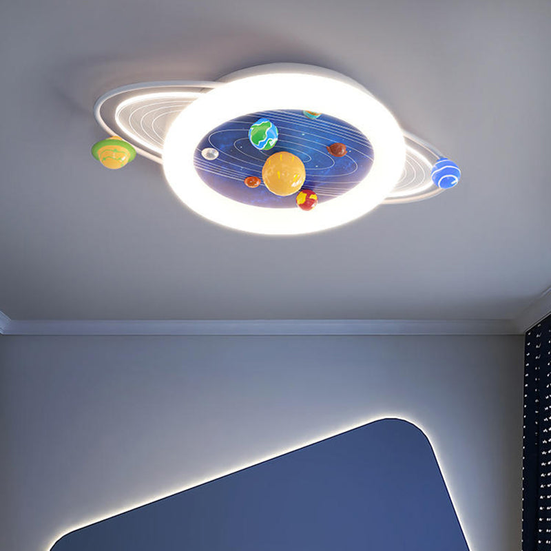 Modern Minimalist Children's Round Planet Iron Resin Acrylic LED Flush Mount Ceiling Light for Bedroom, Nursery Lighting, Kids Room Decor, Space-Themed Fixture, Energy-Efficient LED, Stylish Home Lighting, Contemporary Ceiling Light, Safe For Kids, Adjust
