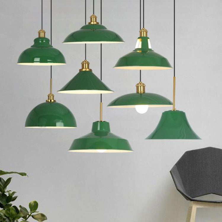 Industrial Vintage Green Iron Cone Pendant Light - 1-Light Hanging Fixture