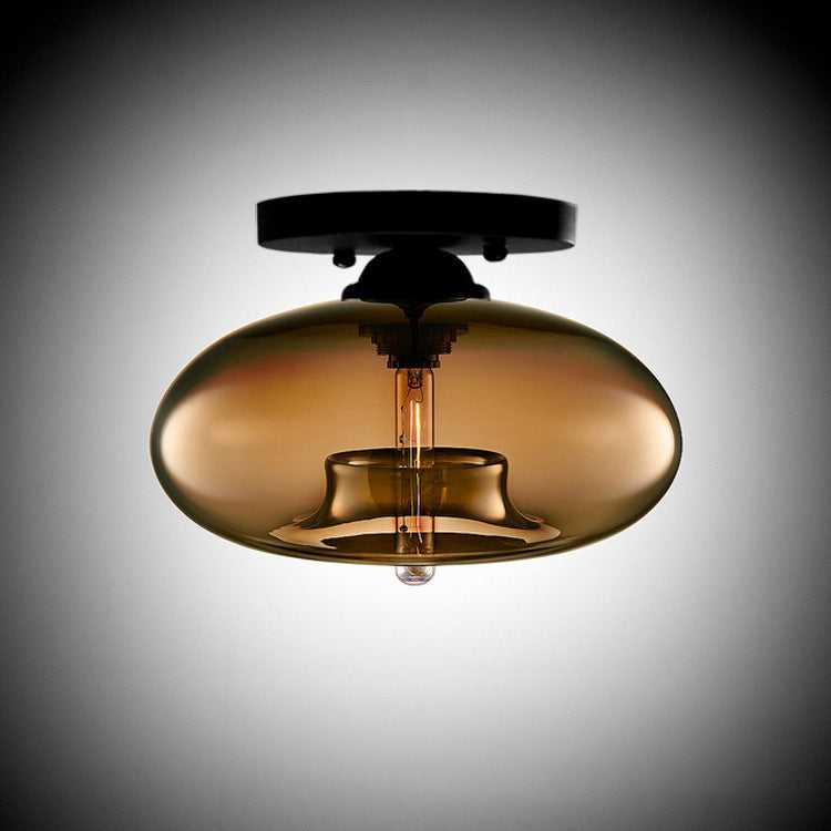 Contemporary Oval Iron Glass 1-Light Semi-Flush Mount Ceiling Light