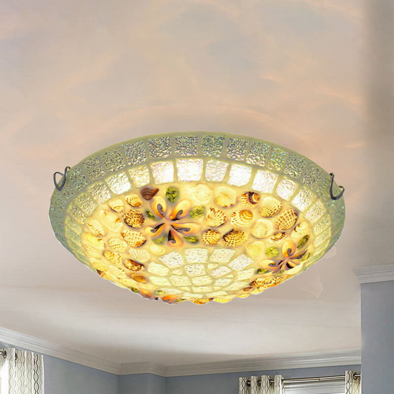 Tiffany Mosaic Shells Flush Mount Ceiling Light - Elegant Lighting for Home Decor