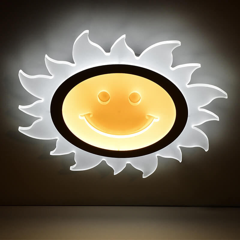 Creative Cartoon Smiley Sun LED Flush Mount Ceiling Light for Kids Room, Nursery, Playroom, Brighten Spaces, Fun Design, Energy-Efficient Lighting, Cute Sun Lamp, Decorative Ceiling Fixture, Childrens Room Decor, Unique Indoor Lighting Solutions