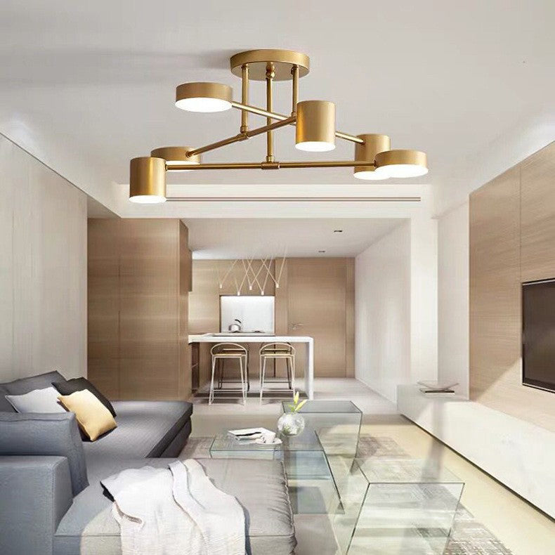 Contemporary Nordic Iron Aluminum Acrylic Round Cylinder Branch LED Semi-Flush Mount Ceiling Light