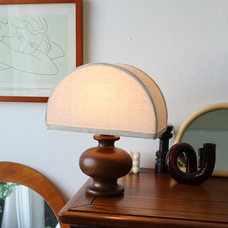 Japanese Wabi-Sabi Vintage Solid Wood Fabric 1-Light Table Lamp, Rustic Home Decor, Handmade Lighting Fixture, Natural Aesthetic Design, Unique Soft Glow Illumination, Living Room Bedroom Accent, Eco-Friendly Materials, Artisan Craftsmanship, Traditional