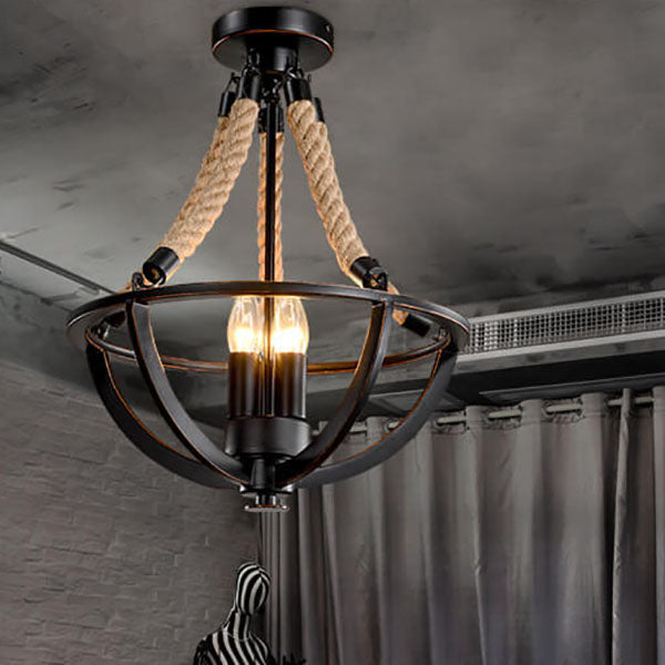 Vintage Industrial Iron Twine 3-Light Island Chandelier