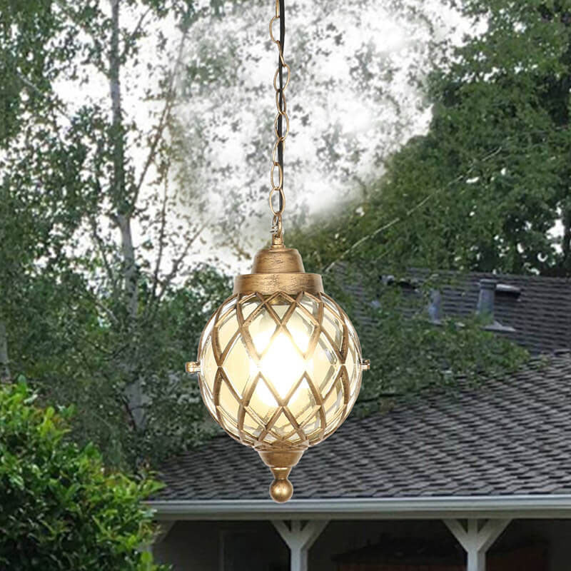 European Vintage Round Ball Die-Cast Aluminum Outdoor Waterproof Pendant Light 1-Light