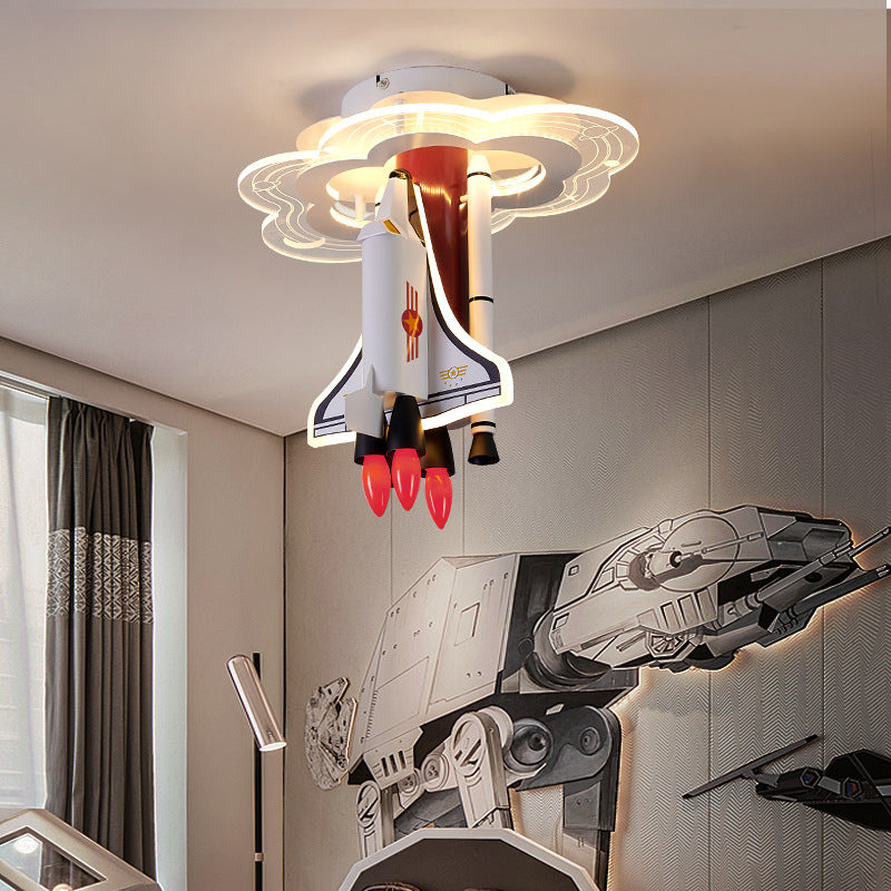 Contemporary Creative Iron Cartoon Aerospace Rocket Acrylic LED Kids Flush Mount Ceiling Light for Living Room, Playroom, Nursery, Modern Children's Lighting Fixture, Space-Themed Home Decor, Adjustable Brightness, Energy Efficient Kids Room Accessories