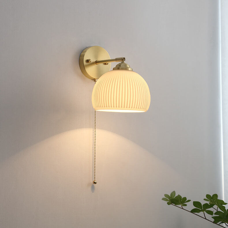 Contemporary Nordic Striped White Glass Brass Wall Sconce Lamp for Bedroom