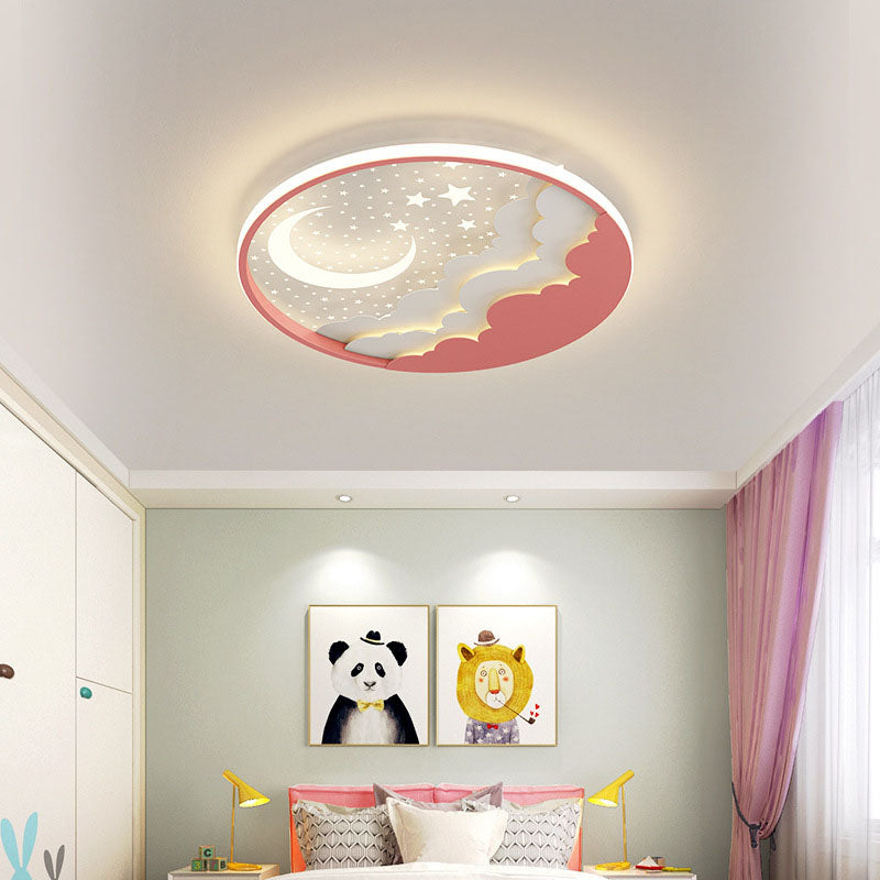 Contemporary Cartoon Stars Moon Acrylic LED Kids Flush Mount Ceiling Light for Living Room, Nursery, Bedroom, Playroom, Childrens Lighting, Modern Kids Room Decor, Energy Efficient Bright Ceiling Fixture