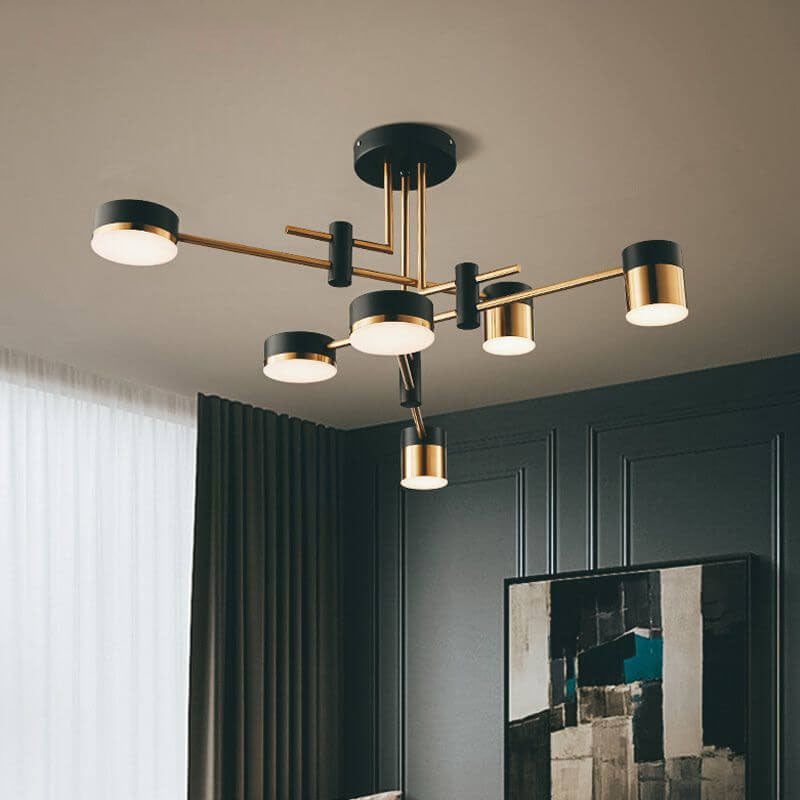 Modern Minimalist Black Gold Semi-Flush Mount Light 4-8 Lights