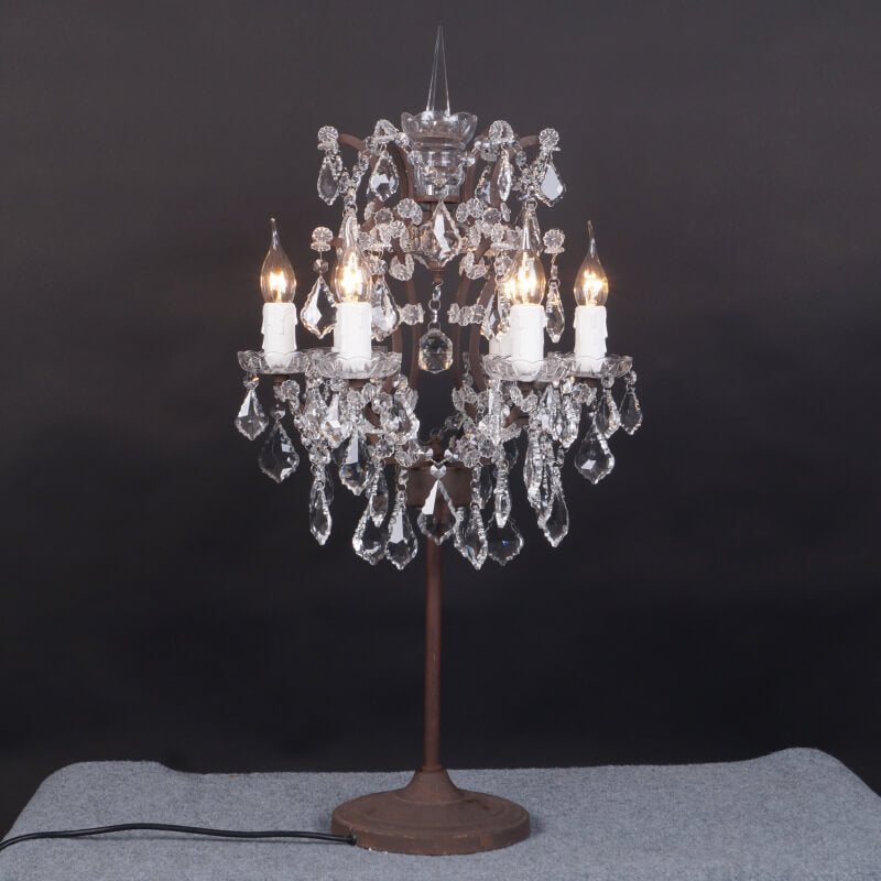 Traditional Vintage Crystal Candelabra Rust 6-Light Table Lamp for Living Room Decor Elegant Lighting Fixture Antique Style Home Accent Lustrous Home Decor Luxury Table Lamp for Dining Room Bedroom Office Shabby Chic Interior Design