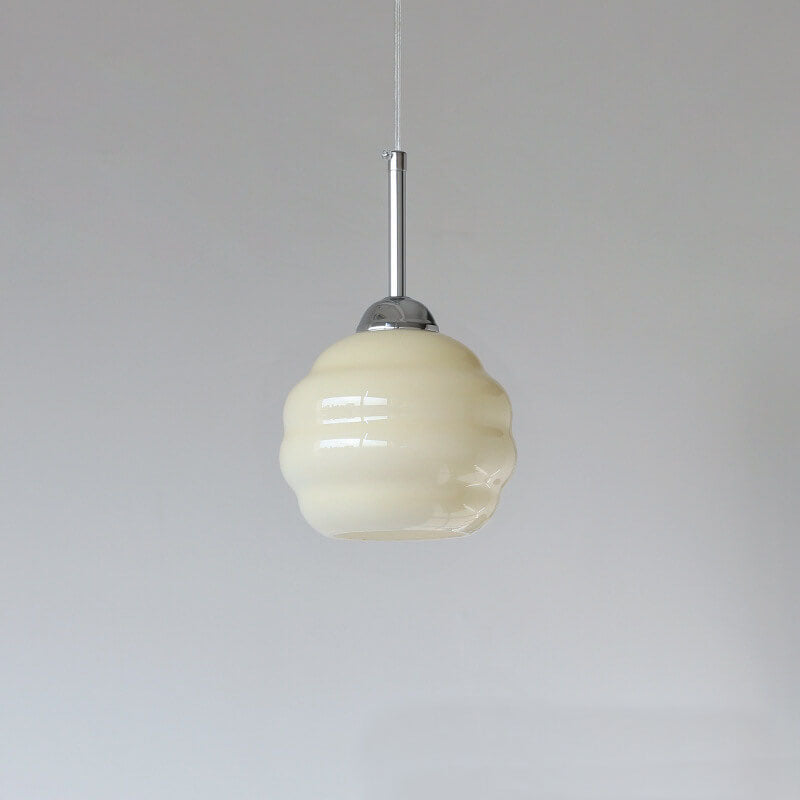 Vintage French Glass Round Tart Pendant Light - 1-Light Elegance