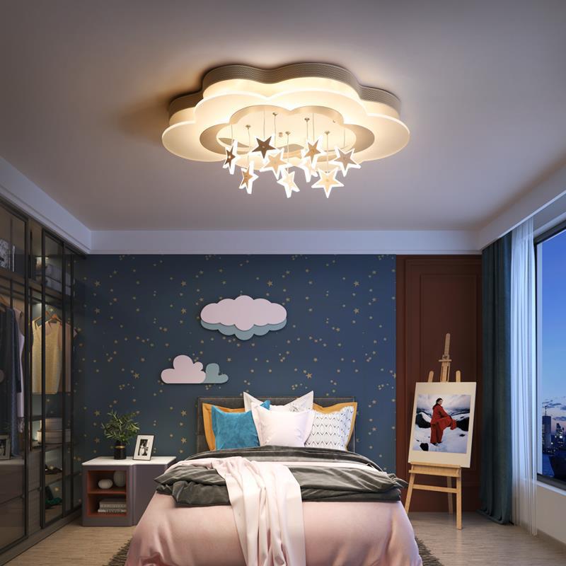Contemporary Nordic Star Decor Cloud Acrylic Shade LED Kids Flush Mount Ceiling Light for Bedroom, Nursery Lighting, Modern Child Room Fixture, Cute Star Design, Energy Efficient, Easy Installation, White and Pastel Colors, Adjustable Brightness, Soft Glo