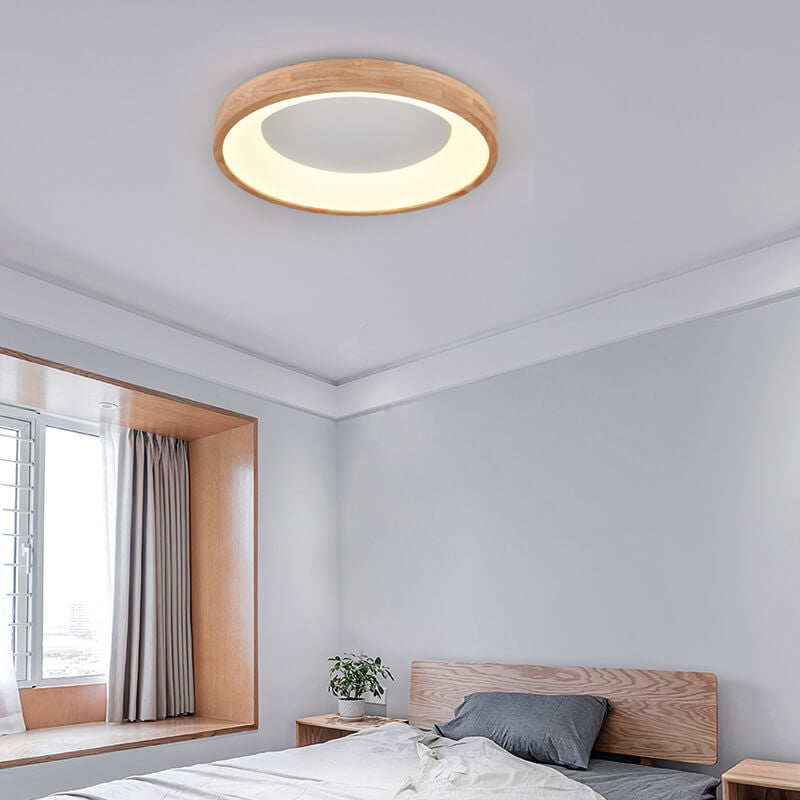 Nordic Minimalist Round LED Flush Mount Ceiling Light - Log Wood Design, Modern Illumination, Natural Aesthetic, Home Lighting Solution