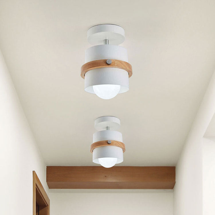 Contemporary Nordic Iron & Wood Semi-Flush Mount Ceiling Light for Hallway