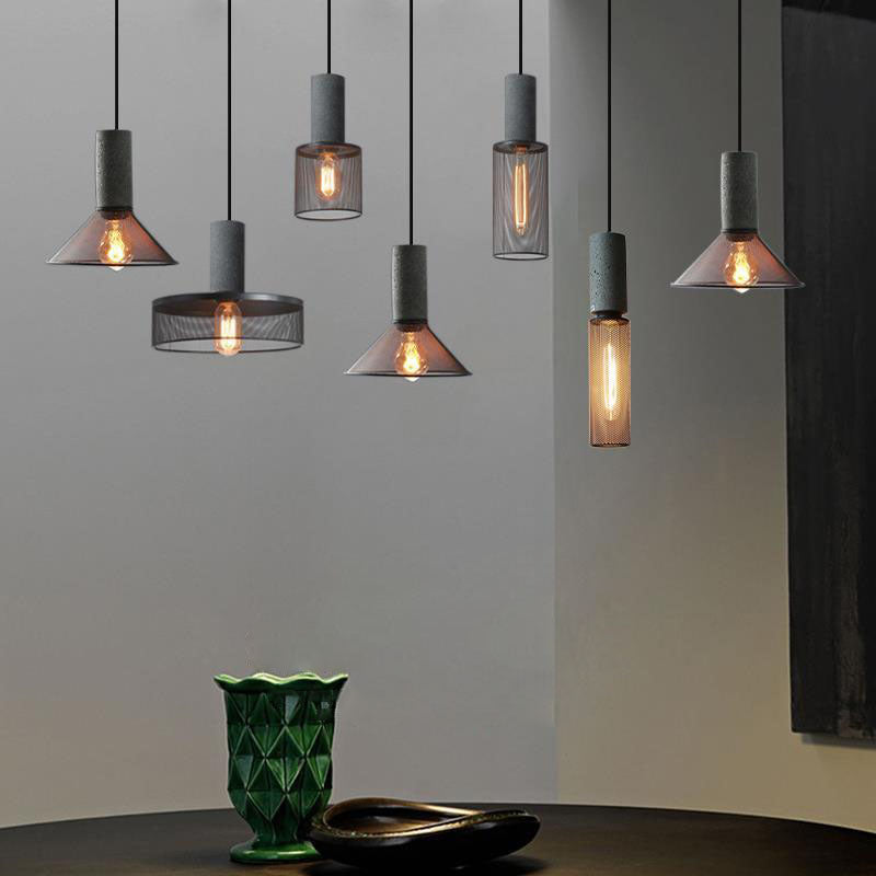 Contemporary Industrial Tapered Cement & Iron Pendant Light - 1-Light for Living Room