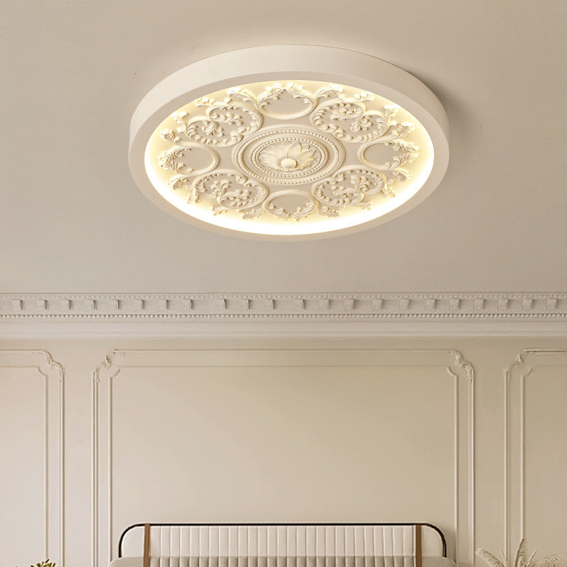 Modern Minimalist LED Flush Mount Ceiling Light - Carved Iron and Resin Acrylic Design for Bedroom