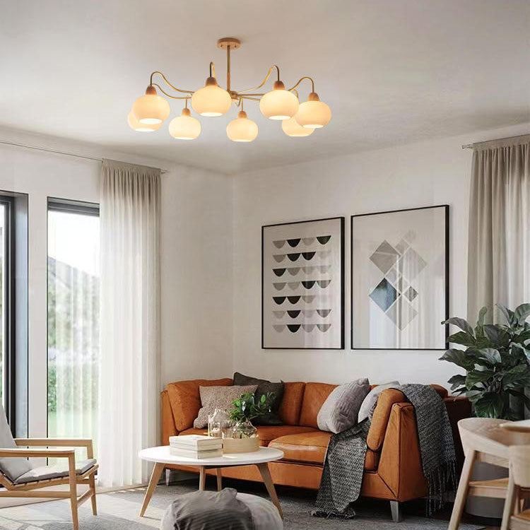 Contemporary Scandinavian Rubberwood Iron Round Chandelier - 3/6/8 Lights for Living Room