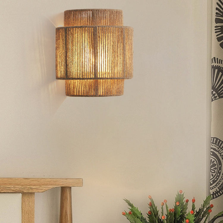 Traditional Japanese Rope Woven Curved Wall Sconce Lamp for Living Room