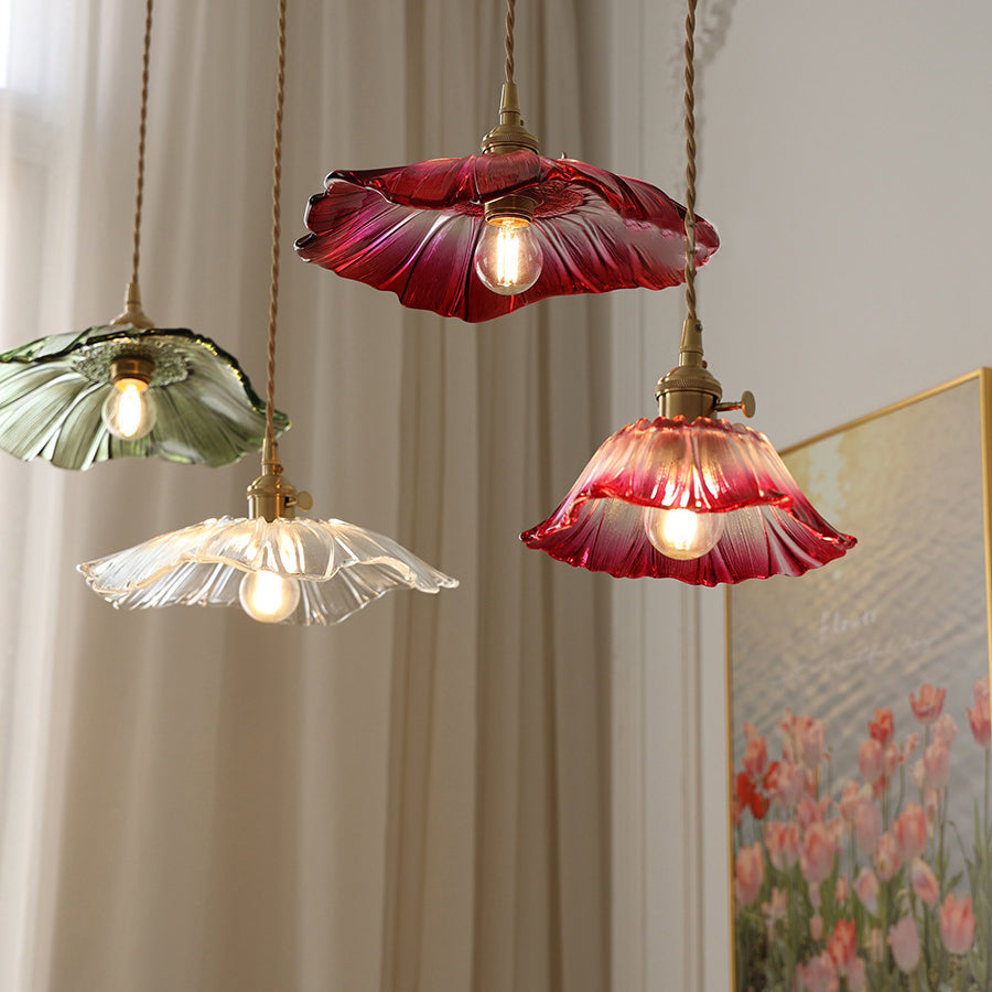 Modern Art Deco Sunflower Copper Glass Pendant Light - Living Room Essential
