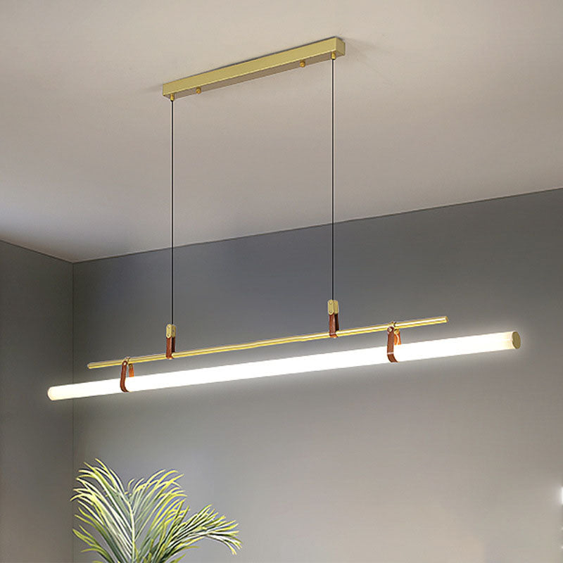 Modern Minimalist LED Island Light Chandelier - Iron, Acrylic & Faux Leather for Living & Dining Rooms