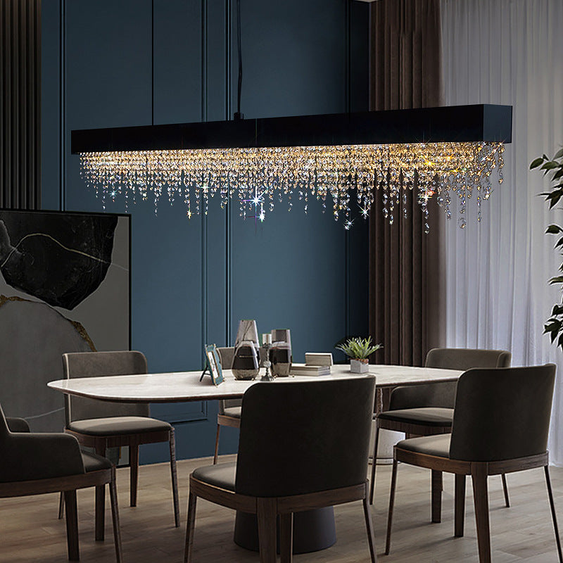 Contemporary Luxury Rectangular Stainless Steel Crystal LED Chandelier for Dining Room