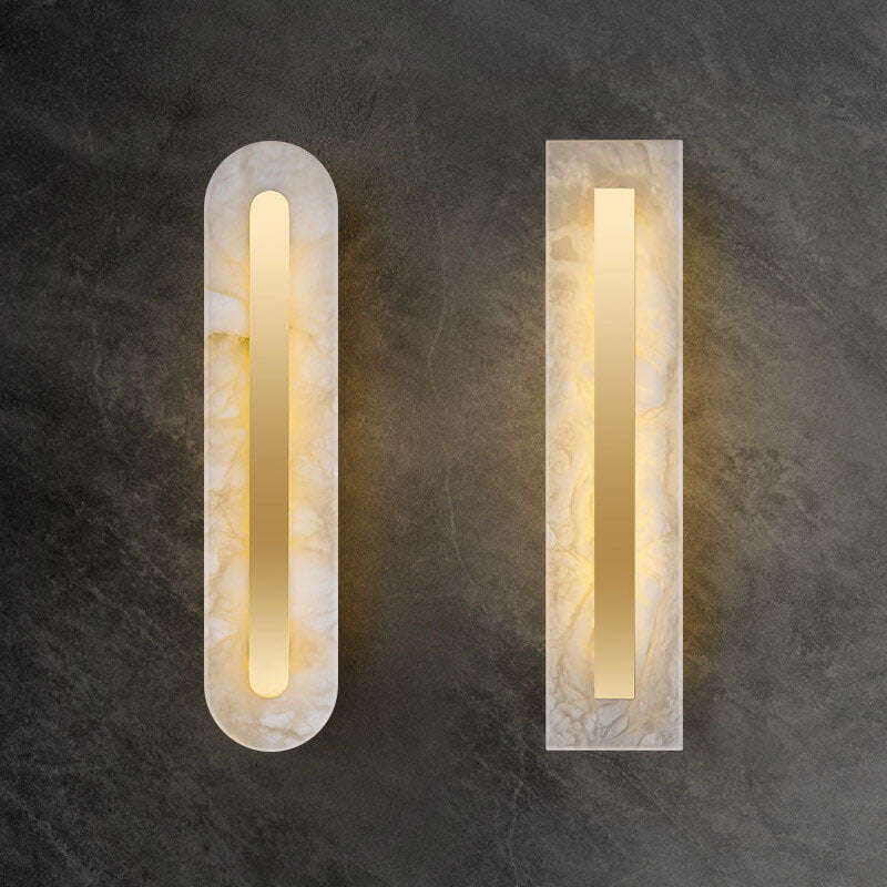 Light Luxury Brass Marble LED Wall Sconce - Oval Square Design
