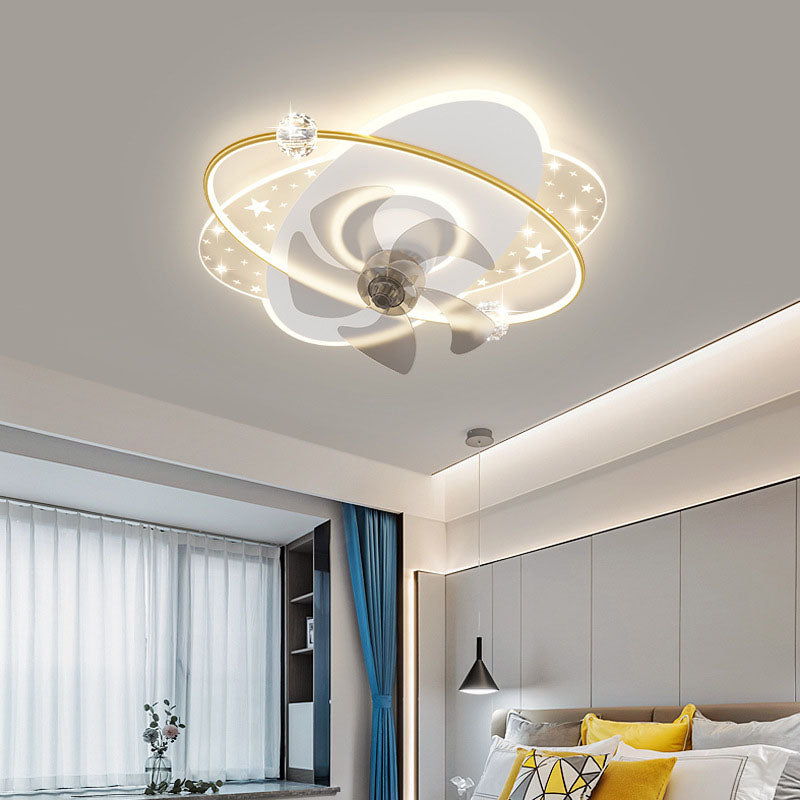 Contemporary Iron Acrylic LED Round Square Ceiling Fan Light for Bedroom