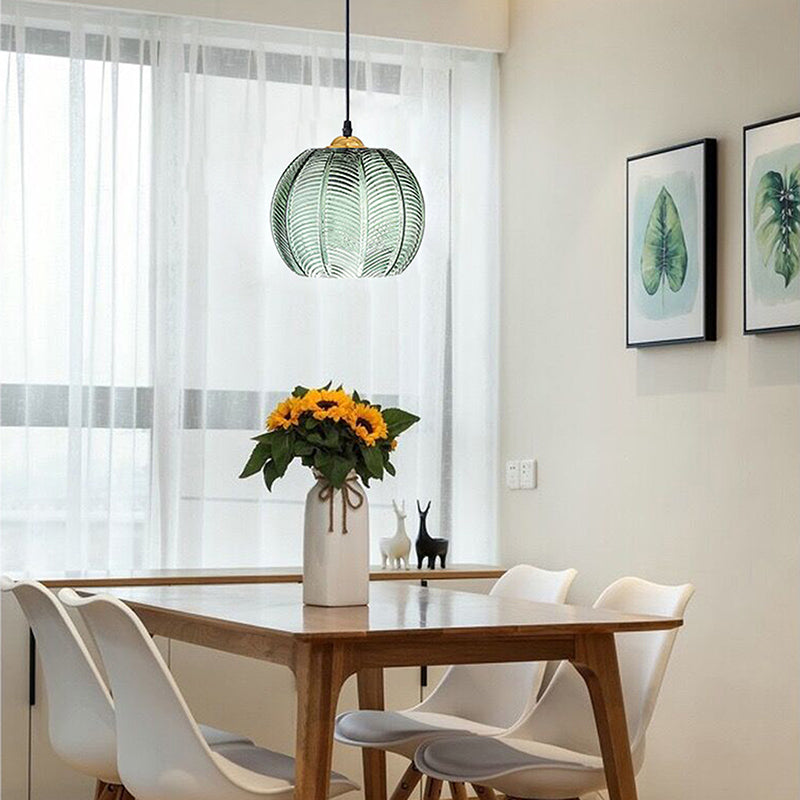 Contemporary Green Leaf Glass Ball Pendant Light for Living Room