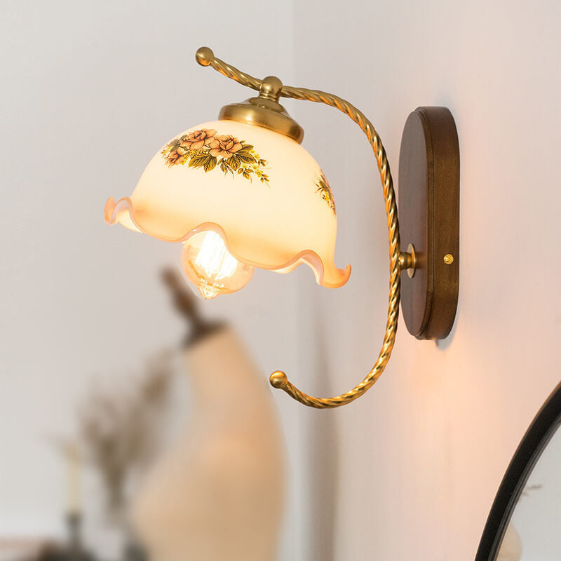 French Vintage Cream Glass Petal Wall Sconce Lamp - Elegant Lighting, 1-Light Fixture, Art Deco Design, Home Decor, Bedroom or Living Room Accent
