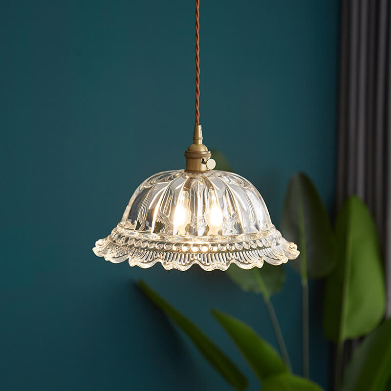 Contemporary Nordic Floral Glass Pendant Light - 1-Light Brass Fixture for Living Room & Bedroom