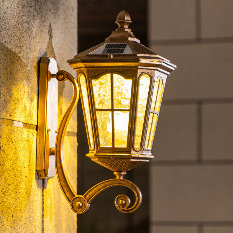 Traditional Solar Outdoor Lantern Wall Sconce - Aluminum Glass Waterproof 1-Light Patio Lamp
