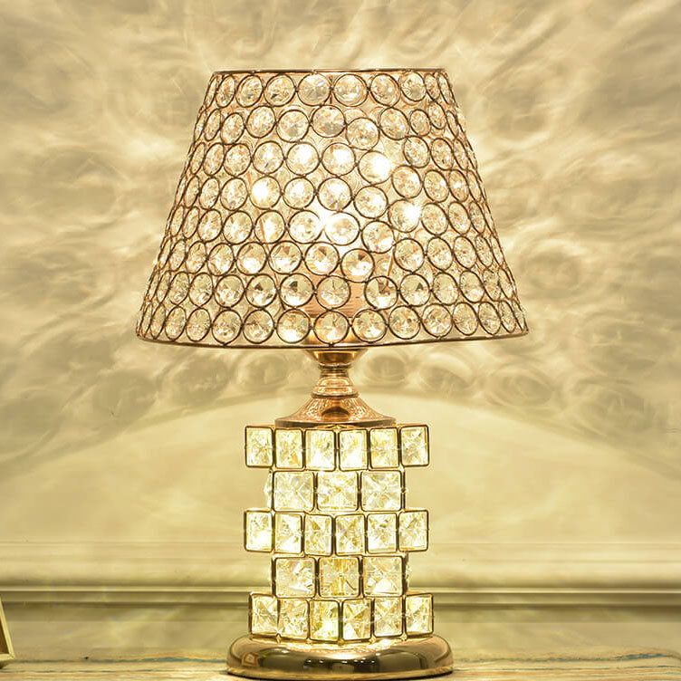 Nordic Luxury Crystal Cone Geometry 1-Light Table Lamp - Modern LED Nightstand Lamp, Elegant Home Decor, Contemporary Lighting, Stylish Bedside Accent, Unique Crystal Design for Living Room, Bedroom, Office, and Dining Area