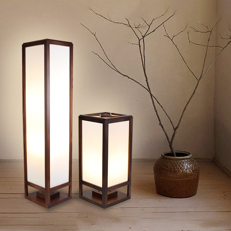 Traditional Chinese Rectangular Parchment Wood 1-Light Floor Lamp for Entertainment Rooms