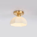 Japanese Vintage Brass Glass Dome Semi-Flush Mount Ceiling Light