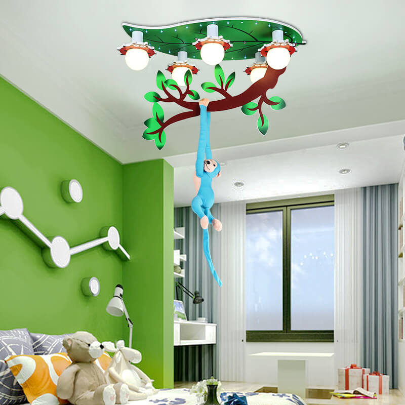 Contemporary Monkey Leaf Acrylic 5-Light Flush Mount Ceiling Light for Kids' Bedroom