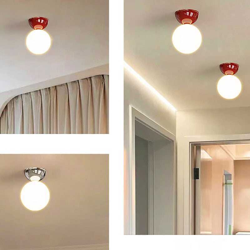 Scandinavian Iron & Glass Semi-Flush Mount Ceiling Light - 1-Light Spherical Shade for Hallway