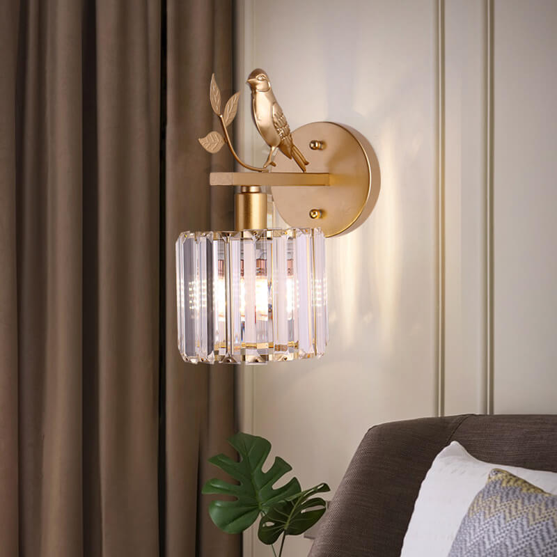 Vintage Iron Glass Round Bird Wall Sconce Lamp - 1-Light for Living Room