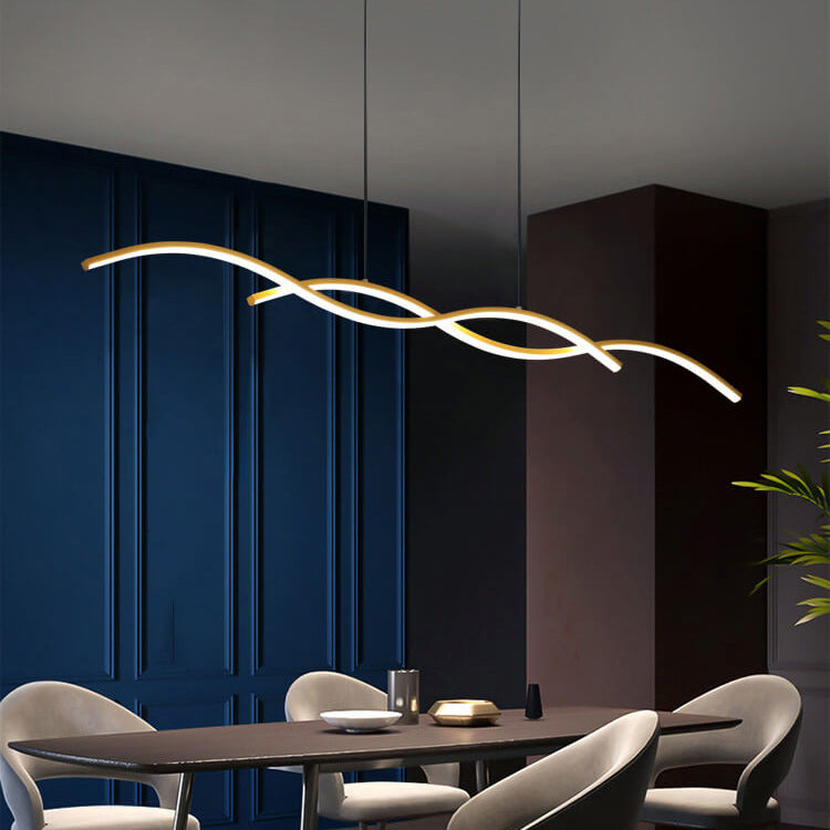 Nordic Minimalist LED Wave Design Island Chandelier - Modern Strip Light