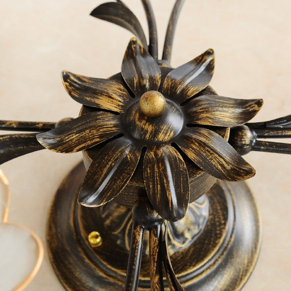 Traditional French Flower Shaped Iron Glass Semi-Flush Mount Ceiling Light for Bedroom - 4/6/8/10/12 Lights