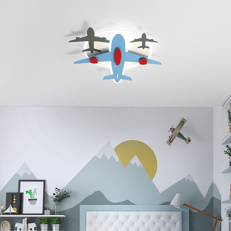 Contemporary Aircraft Shape Flush Mount Ceiling Light for Kids, Creative Iron Acrylic Aluminum LED Cartoon Design, Modern Children's Room Lighting Fixture, Stylish Aviation-Themed Light for Nursery and Playroom, Energy-Efficient Kids Ceiling Lamp, Unique