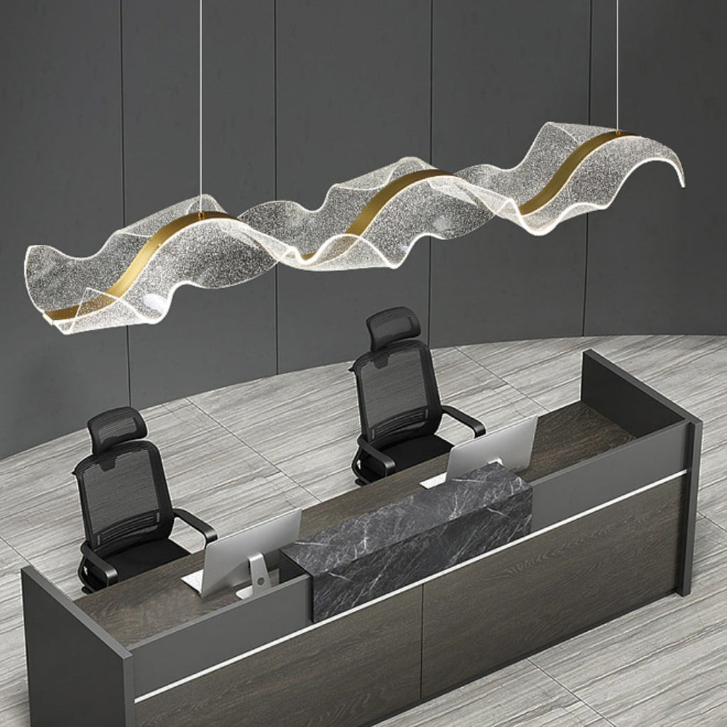 Contemporary Acrylic LED Ribbon Chandelier for Dining Room Island Light