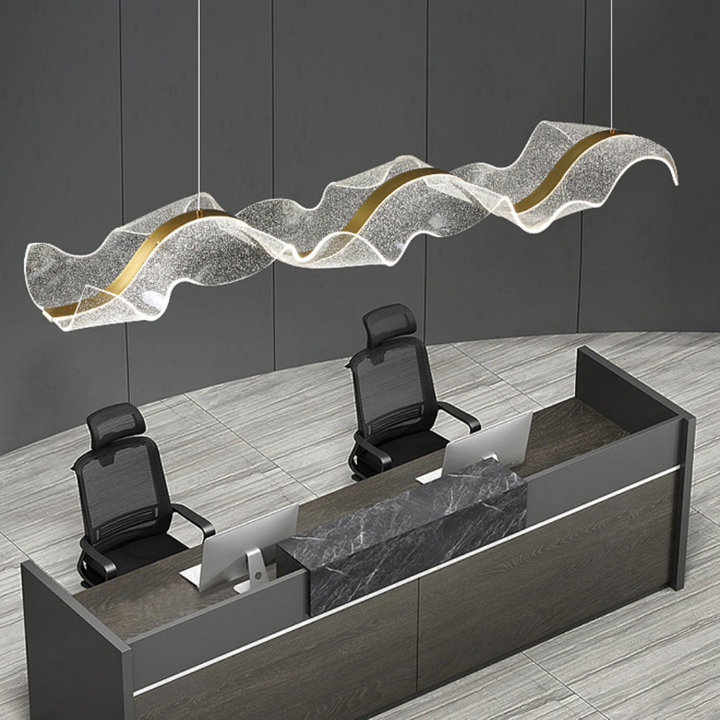 Contemporary Acrylic LED Ribbon Chandelier for Dining Room Island Light