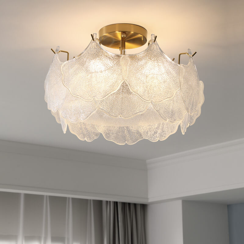 Traditional French Ginkgo Leaf Semi-Flush Mount Ceiling Light - 5/8 Glass for Living Room